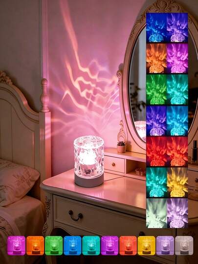 RGB Round Water Wave Projection Lamp, Remote Control USB Rechargeable Dynamic Wave Table Lamp, Bedroom Home Decor Romantic Atmosphere Light