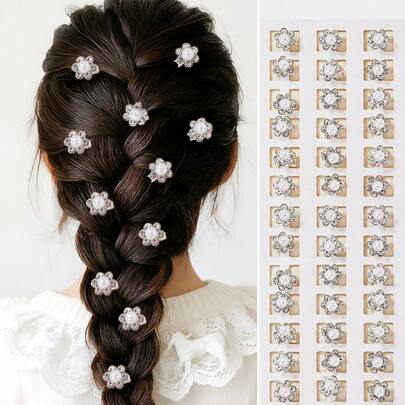 銀パール装飾 かわいいアヒル口クリップ 10個セット、女の子のためのファッショナブルヘアアクセサリー