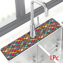 1 pieza Alfombrilla para grifo con estampado bohemio, de poliéster duradero, de secado rápido, fácil de limpiar, adecuada para cocina y baño, fácil de instalar, decoración diaria, regalo, alfombrilla de baño, alfombrilla de grifo duradera, accesorio para grifo - Multicolor - Ver 15