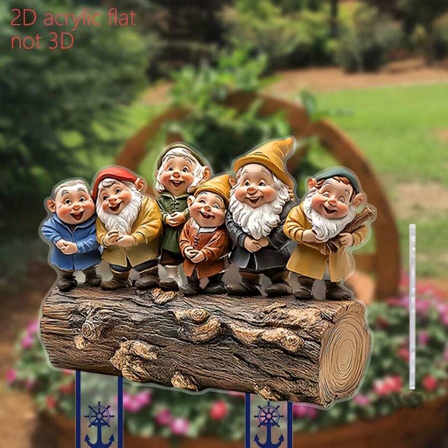 2D Flat, 1pc Acrylic Planter Decor, Mini Stake, Happy Gnome Figurines, Suitable For Potted Plants, Creates Holiday Atmosphere Indoors, Great Gift For Weddings, Birthdays, And Housewarming - A1 - View 1