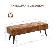 Furniliving - Banco de Piel Copetudo de 44 Pulgadas Reposapiés Asiento Para Recámara Telas Tapizadas Con Patas de Madera en Forma de X Para Cocina Interior - Pielamarillomarrn - Ver 4