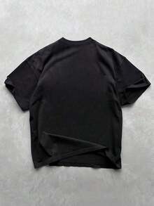 Manfinity Dauomo Camiseta casual de manga corta con estampado de calavera y letras para hombres de talla grande - Negro 5 - Ver 7