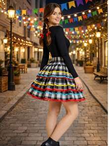 June Festival Skirt, Adult/Youth Cup, Countryside Checkered, Round Square Dance, Saint John's Day, Ruffles, Luxury - 紅色 - 查看 2