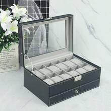 ASTUO 20 Slot Men's Watch Box With Large Glass Transparent Lid, Black Luxury Watch Storage Box With Drawer, Artificial PU Leather Watch Case, Watch Organizer, Wristwatch Display Box, Multi-Watch Storage Box, Jewelry Box, Bracelet Box, Men's Jewelry Box With Removable Watch Pillows - Multicolor - View 4