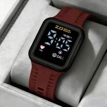 ZOEA Sports Smartwatch With Breathable Perforated Strap + Square Touchscreen + Fitness Style + Daily/Sport Use + Smartwatch - 酒紅色 - 查看 6
