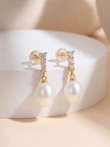 AETOLIA Juego de joyas de plata de ley 925 con perlas naturales, collar y pendientes de circonita cúbica, regalo de aniversario de boda para mujer - Amarillo Oro - Ver 9