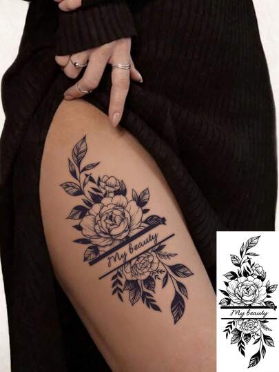 1pc Vintage Botanical Line Art Rose Temporary Tattoo, Niche Elegant Cool Girl One-Time Waterproof Sweat-Proof Non-Fading Tattoo Sticker