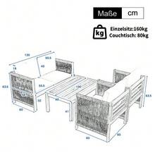 Lounge Set, Garden Furniture Set, With Comfortable Cushions, Seating Group, Patio Furniture Set, Double Sofa, 2 Armchairs And Table, Outdoor, Table And Chairs, Rattan Look, Acacia, Beige - Beige - View 2