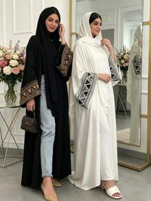 1 chiếc áo Abaya Jilbab tay dài thêu họa tiết thiết kế mới, khăn trùm đầu Hijab Khimar dành cho phụ nữ Hồi giáo, trang phục cầu nguyện kín đáo. - Nhiều màu - Xem 3