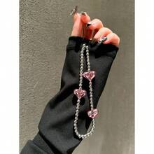 1pc Silver Sweet Electroplated Pink Heart Phone Case Strap Wristband Earphone Pendant Bag Charm For Girls Gifts For Mother Family Friends Birthday Holiday Phone Charm Phone Chain Cute Portable - 銀色 - 查看 3