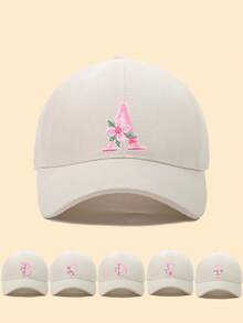 1 pieza Gorra de béisbol ajustable con flor y letra para niñas de 3-16 años, sombrero de sol con visera ajustable para deportes al aire libre, uso casual diario - Beis - Ver 2