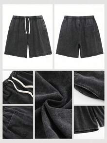 Men's 2PCS BUUTIAN Vintage Wash Solid Color T-Shirt & Denim Shorts Set, Multiple Color Combinations Available, Oversized Streetwear Casual Summer Joggermate Outfit, 90s Retro Casual Loungewear - 黑色 - 查看 5