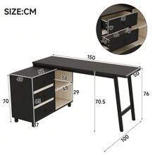 150 X 100 X 76 Cm L-Shaped Desk With Three Drawers, Two Open Storage Compartments, Tubular Steel Legs, Spacious Tabletop, Black And White. - Black - View 2