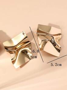 1 Pair Shiny Metal Fashionable Wave Design Stud Earrings, Suitable For Women's Daily Wear - Gold - View 3