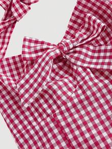 MOD Mono con escote halter y lazo con estampado de cuadros para mujer - Rojo y blanco - Ver 3
