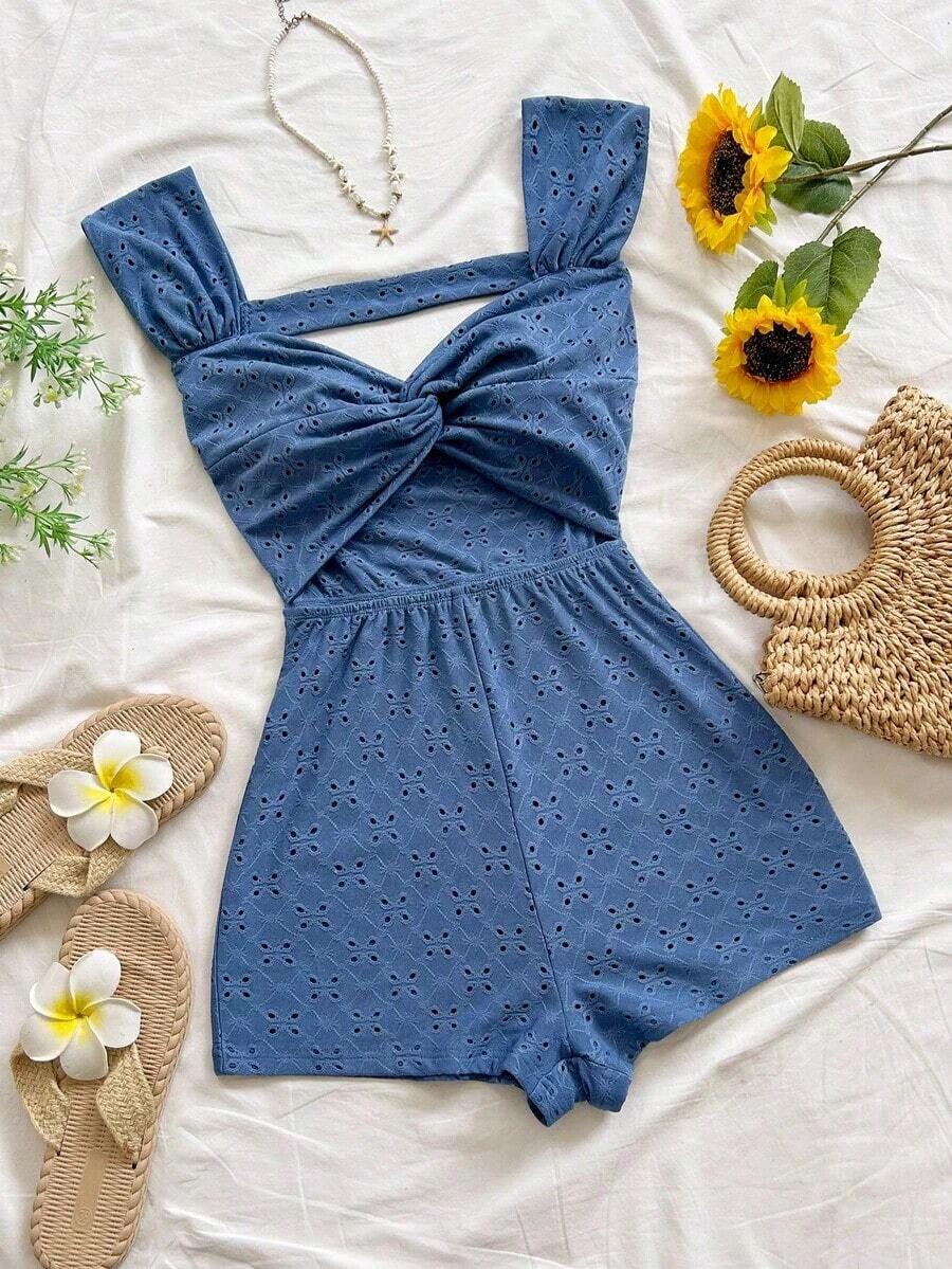 Mono de punto a rayas con cuello en pico y espalda descubierta para mujer, adecuado para fiesta, cita, San Valentín, Pascua, carnaval, té de la tarde, playa, crucero, vacaciones en la ciudad, otoño/invierno - Azul - Ver 1