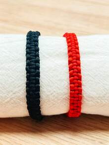 2条可调节男女通用编织手链，百搭日常佩戴，适合生日、派对、情人节礼物 - 彩色 - 查看 2