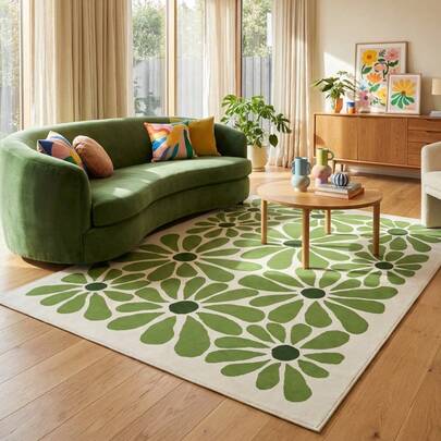 1pc Green Floral Velvet Decorative Carpet, Atmosphere Mat, Living Room Decor Carpet, Non-Slip And Easy To Clean, Soft And Comfortable, Multiple Sizes Available, Suitable For Living Room, Bedroom, Study, Dining Room And Other Spaces, Applicable To Various Scenarios And Daily Use, Indoor Area Rug, Study Rug, Living Room Rug, Dining Room Rug, Office Decor Carpet, Fashionable Home Decor, Room Decoration, Living Room Decoration, Home Decor, Holiday Decoration