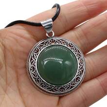 38x42mm Natural Crystal Agate Semi-Precious Stone Round Pendant, Gemstone Inlaid Alloy Abalone Shell Necklace - Water Drop Natural Stone Pendant - View 21