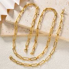 2pcs 18K Gold Plated Paperclip Necklace Bracelet Jewelry Set, Stainless Steel Non Tarnish Chain - Gold - View 3