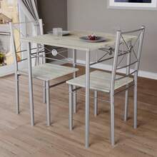 Dining Kitchen Table And Chairs 2 Seater Dining Room Set, 2 Seater Dining Chairs With Elegant Table Compact Wood Steel Frame Dining Kitchen Furniture - Oak - View 1
