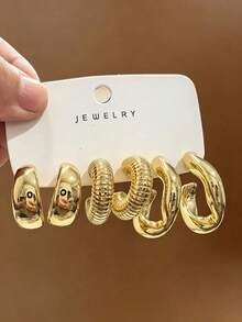 6-18件金色时尚耳环套装，时尚优雅，适合日常、派对和活动佩戴。 - 金色 - 查看 3