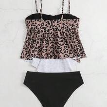Swim Lushoire 2pcs/Set Women 2025 Leopard Print Casual Cami Tankini Set, Print Pattern Random Summer - Multicolor - Ver 7
