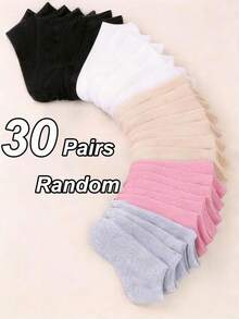 1/10/30 Pairs Random Color Kids Socks, Baby Essential Newborn Socks, 4th Of July Gift Socks, Black Socks, White Socks, Grey Socks, Solid Color Low-Cut Socks, Summer Kids & Teens Essential Socks, Back To School, Boys, Girls, Students - Multicolor - View 15