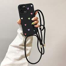 Convenient Lanyard Phone Case With Adjustable Lanyard And Shoulder Strap, Minimalist Heart Design, Shockproof TPU Protective Case For Apple Phones - Multicolor - View 1