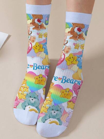  1 Pair Care Bears Women's Personalized Socks, 360 Degree Digital Printing With Interesting Cheer Bear, Wish Bear, Heart Bear, Angel Bear, Grumpy Bear And More, Fashion Minimalist, Suitable For Daily Wear And Graduation/Birthday Gifts