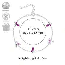 1 chiếc vòng tay hình bướm bằng bạc 925 đính đá Zirconia, kiểu dáng thời trang, tối giản, thanh lịch, phù hợp cho phụ nữ đeo hàng ngày, tham dự lễ hội âm nhạc, đám cưới và du lịch. - Hồng - Xem 4