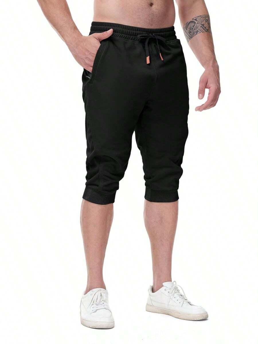 Men's Casual 3/4 Jogger Pants For Gym Training And Workouts - 黑色 - 查看 1