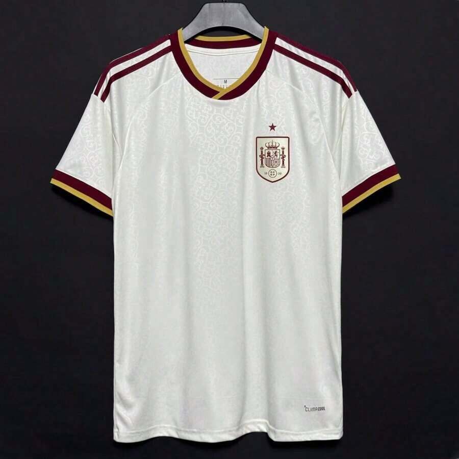 Spain Style White Soccer Jersey, Vintage Floral Pattern, Contrast Trim Sportswear 0MPL - Default - View 1