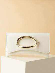 Dompet Clutch Warna Polos Bergaya Retro Vintage, Tas Jinjing Serbaguna, Tas PU Bergaya untuk Wanita, Cocok untuk Pernikahan, Pesta, Prom, dan Makan Malam - Putih - View 2