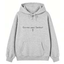 Women's Minimalist Kangaroo Hoodie "Here I Am, Lord" - 灰色 - 查看 5