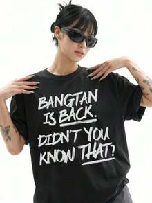 2026 K-Pop Comeback Graffiti T-Shirt World Tour Concert Outfit Women's Fashionable Casual Creative Print Short Sleeve Crew Neck Summer T-Shirt Women Festive Celebration Shirt Party Wear Top - 黑色 - 查看 5