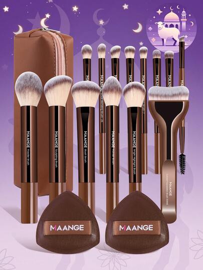 MAANGE 5pcs/13pcs/14pcs/17pcs/22pcs/38pcs Makeup Brush Set, Includes 14 Makeup Brushes + 1 Makeup Bag + 2 Makeup Sponges, Contains Foundation Brush, Blush Brush, Powder Brush, Eyeshadow Brush, Lash Brush, Eyebrow Brush, Lip Brush, Highlighter Brush, Concealer Brush. Makeup Brush Set, Travel Makeup Brush Set, Gift For Women And Girls.,Giveaways,Professional Makeup Brushes,Complete Makeup Set