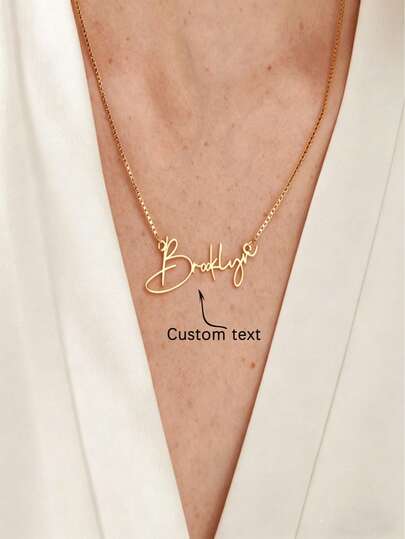 1PC Personalized Custom Name Necklace, Handwritten Signature Style Nameplate Pendant With Box Chain, Stainless Steel Gold & Silver Plated, Waterproof & Tarnish Resistant, Customizable Any Name, Ideal For Girl's Daily Wear & Meaningful Gift For Her