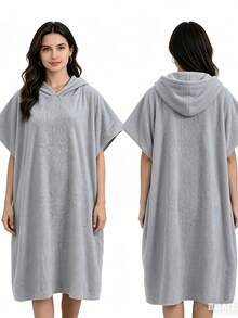 1 pièce Peignoir absorbant et séchage rapide & Vêtement d'intérieur, Serviette de plage unisexe, Cape de serviette à capuche pour se changer rapidement, Convient pour la plage, le surf, la natation - Multicolore - Voir 11