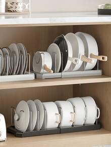 Cookware And Utensil Storage Rack - Ultimate Kitchen Storage Rack - Adjustable And Expandable Kitchen Cabinet Storage Rack, White Metal Pot Rack, Telescopic Dish Drying Rack, For Storing Plates, Bowls And Kitchenware, Space-Saving Design, With Non-Slip Foot Pads, Easy Installation Without Tools, Multi-Functional Kitchen Storage Solution, Perfect For Small Kitchens And Apartments. - Multicolor - View 2