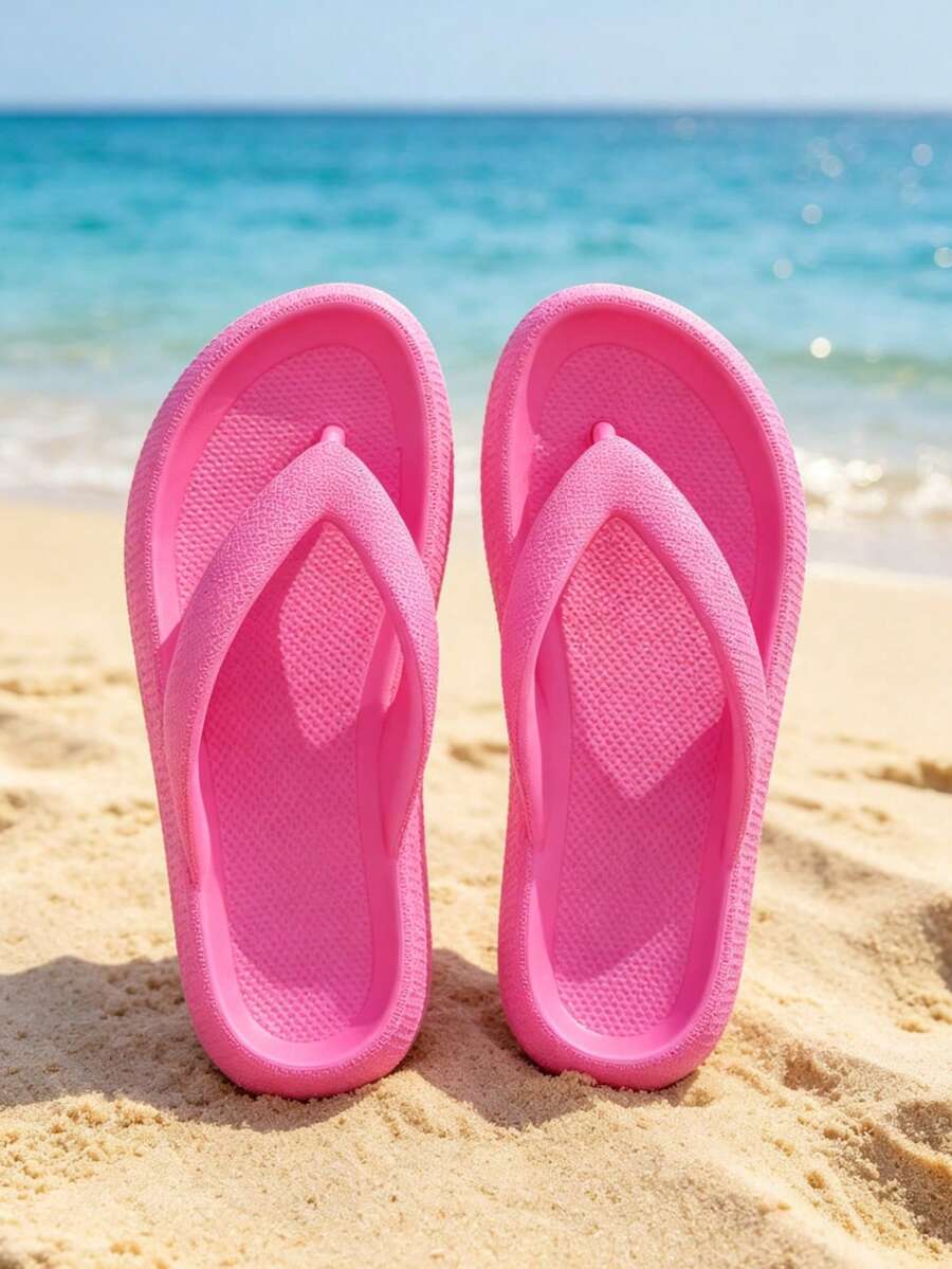 Women's Solid Color Flat Wedge Sandals, Soft And Shock-Absorbing EVA Sandals, Suitable For Summer Beach, Pool, Casual Walking, And Vacation. - 玫紅色 - 查看 1