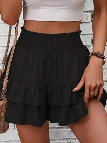 Falda corta de pierna ancha para mujer, prenda informal de color puro, a la moda, Europa y Estados Unidos, primavera y verano - Negro - Ver 1