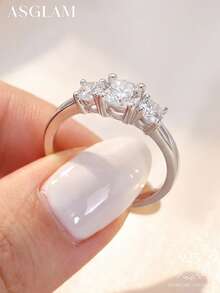 1 pieza Anillo de plata de ley 925 chapado en platino con circonita blanca, diseño elegante y de moda, adecuado como regalo de aniversario/cumpleaños - Plateado - Ver 4