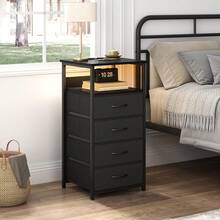 4 Drawers Night Stand With Charging Station, LED Nightstand With U-S-B Ports And Outlets, 4 Fabric Storage Drawers With PU Finish, Bedside Table, Black/White - Xem 2
