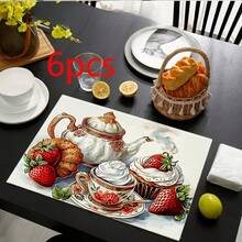 1/2/4/6/8/300pcs Strawberry Theme Placemat Set. Made Of 100% Polyester, Size 12 Inches * 18 Inches/30cm * 45cm. Machine Washable Polyester Placemats, Heat-Resistant, Stain-Resistant, Waterproof, And Easy To Clean. Suitable For Spring Home Decor, Household Essentials, Kitchen Supplies, And Family Gatherings. - Multicolor - View 21