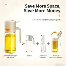 2-In-1 Glass Oil Bottle With Sprayer, One-Click Open, 65° 3D Wide-Angle Fine Mist Nozzle, Dual-Bar Pressure Atomization, Leak-Proof And Stain-Free, Suitable For Cooking, Frying, Salad, And Air Fryer - Yellow - View 6