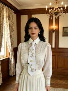 1 chiếc vòng cổ ngắn, vòng cổ choker bằng polyester màu đen với họa tiết hoa cúc xanh tươi tắn và trang trí ngọc trai, phụ kiện phong cách Y2K dành cho nhóm nhạc nữ, buổi hòa nhạc, tiệc tùng, chụp ảnh đường phố. - Ngọc trai hoa nhỏ màu trắng - Xem 9