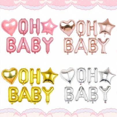 8pcs OHBABY Foil Balloons, Including Gold, Silver, Rose Gold, Pink, Letter, Heart And Star Shapes, Suitable For Birthday Party, Baby Shower, Gender Reveal, Christening, Baby Shower, Baby Room Decoration