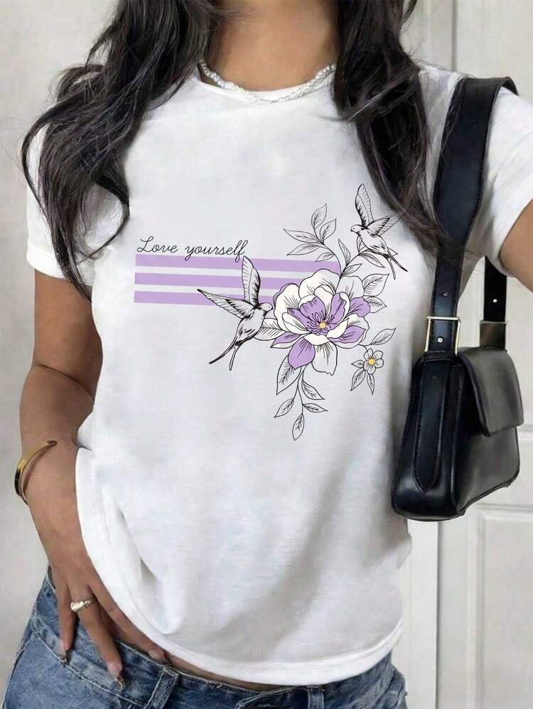 Women's Casual Shirt Print T-Shirt, Short Sleeve And Round Neck, Local Spring/Summer Urban Fashion. - trắng - Xem 2