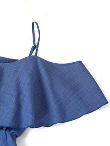 Vestido elegante de moda nuevo para mujeres con escote en el hombro, borde alto y cintura favorecedora, mini vestido ideal para vacaciones, salidas casuales, fiestas, meriendas y talla grande ocasiones de verano - Azul 2 - Ver 7